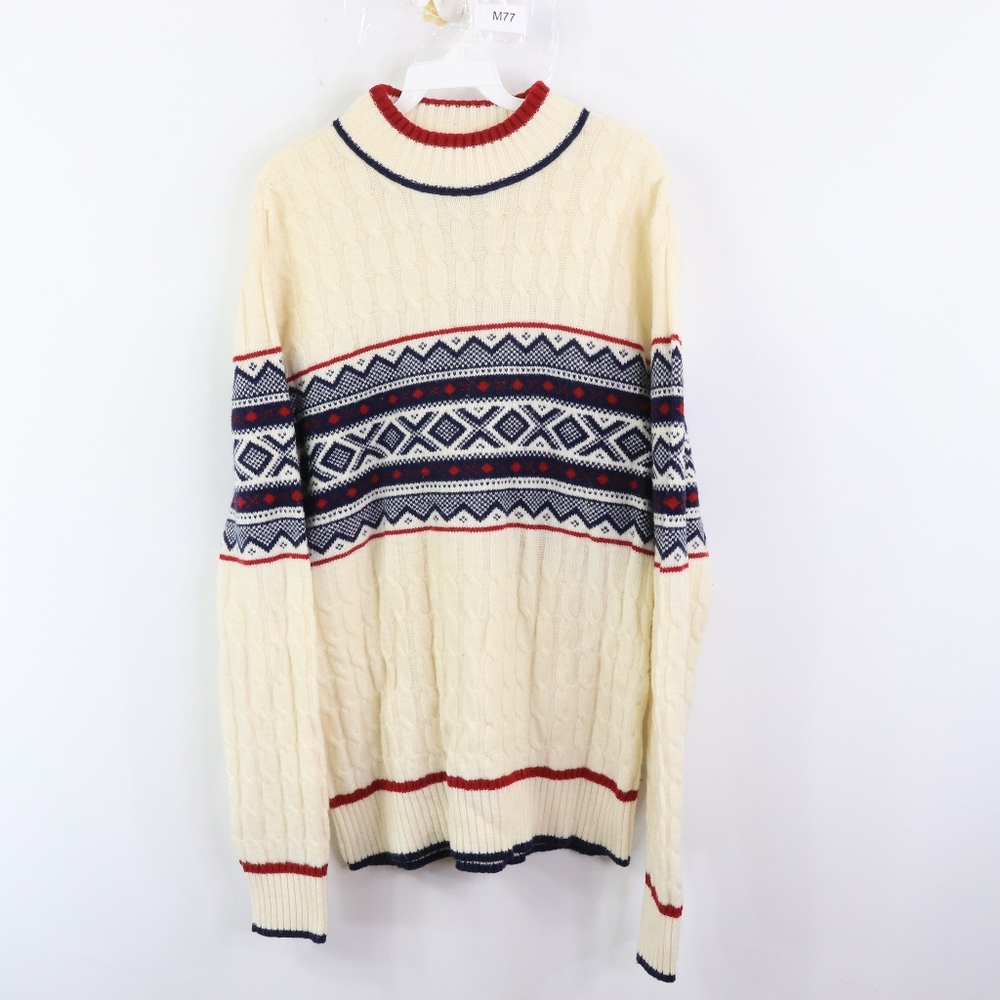 80s Lord Jeff Mens Large Fair Isle Print Sweater